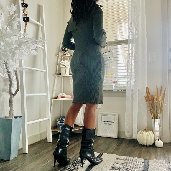 Olive Green Midi Cut-Out Midi Dress Medium - Picture 5 of 5